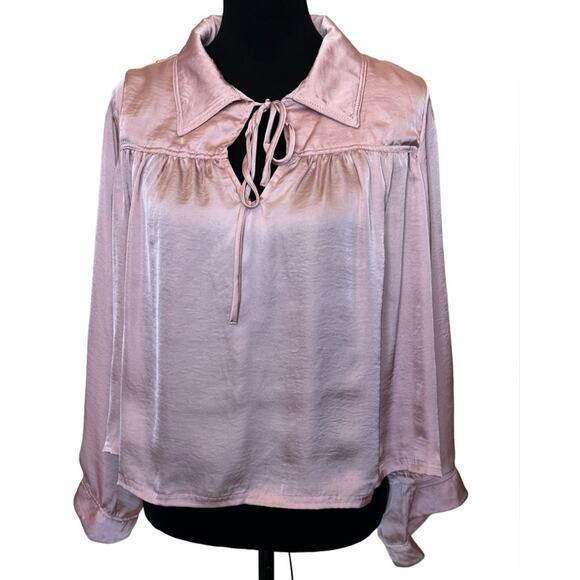 New ~ TREASURE AND BOND ~ Tie Neck Satin Blouse Top L - Picture 1 of 6